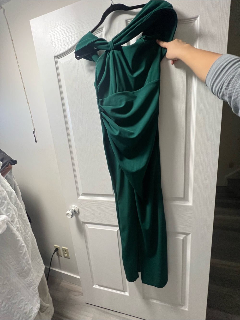 Club L London Emerald One-Shoulder Draped Evening Gown